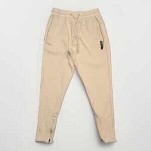 YoungLA Jogger Pants Mens Large Off White Fleece Drawstring Zip Ankle Gym